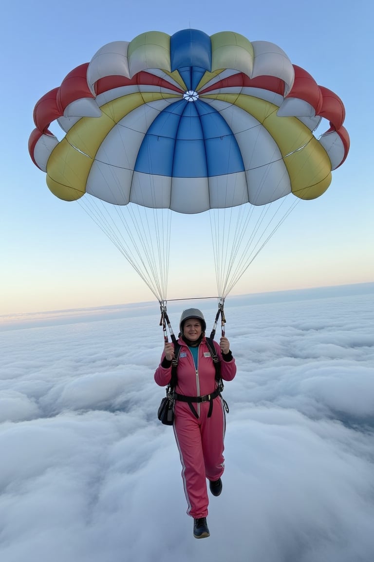 Rain, SHIU, female 63 years old Russia Woman 63 years old flying above the clouds in a parachute