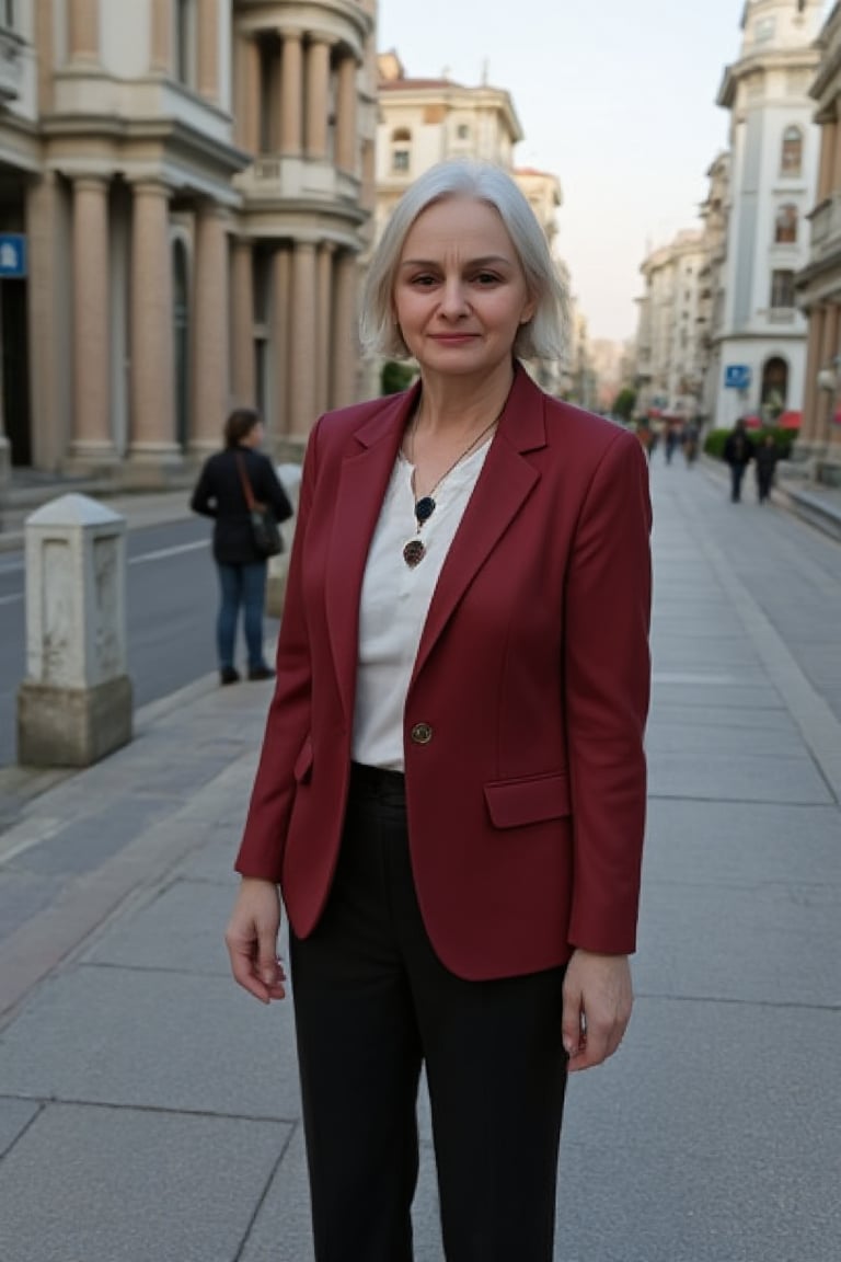 SHIU IRISHA Russian woman 50 years old in the city portrait photo in suit amzonka