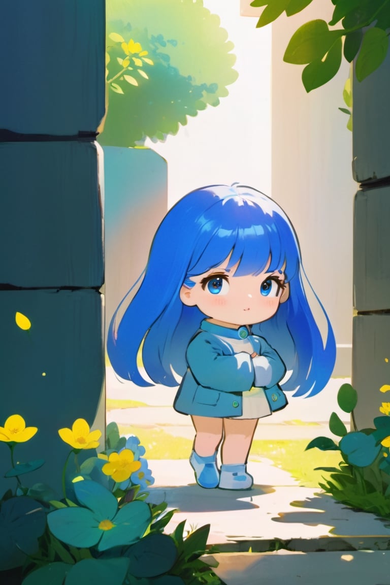 masterpiece, best quality, highres, 1_girls,high quality illustration, (1girl:1.6),BREAKLush Square, Lush Exploration,Premium Generosity,BREAKanalog film, grainy textures, warm tones, nostalgic atmosphere, organic imperfections, classic charm, timeless aesthetics , anime, Line Chibi blue