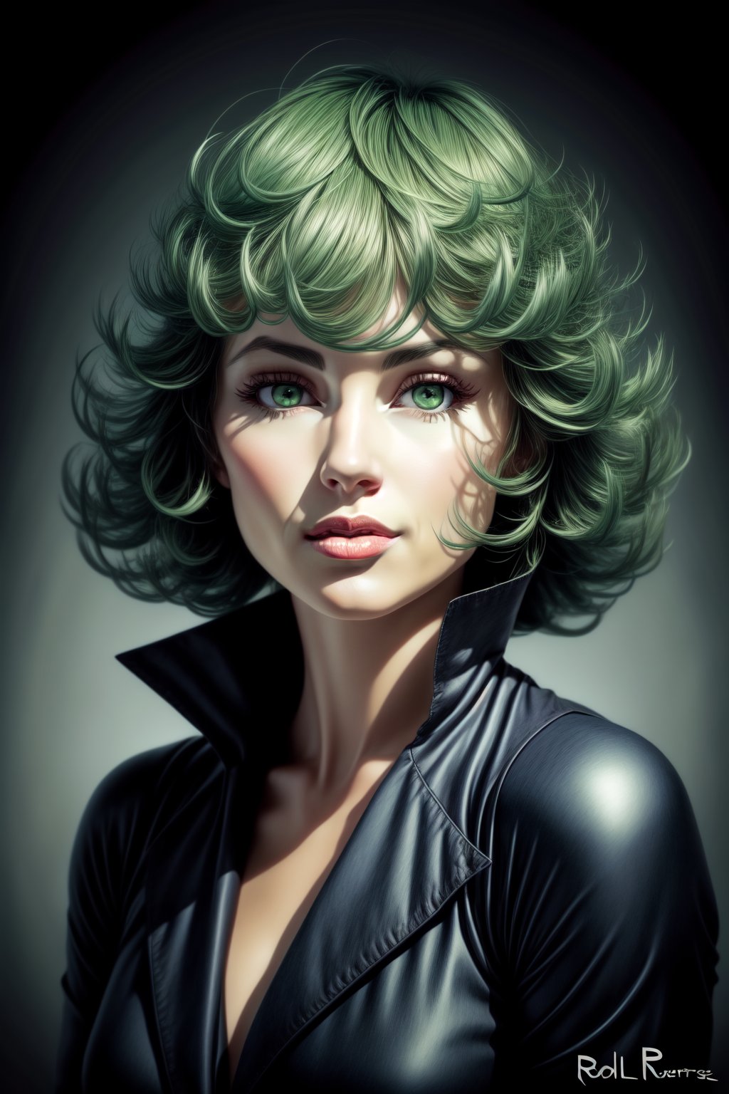 Tatsumaki portrait by rolf armstrong,  warm lighting, intricately detailed, 8k, perfect shading, perfect detail, perfect colours, rolf Armstrong style