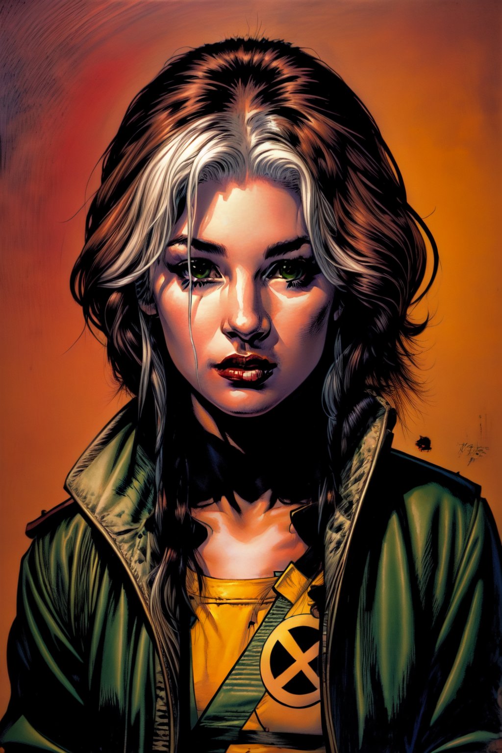  Rogue Painted by yoshitaka amano,Warm lighting, intricately detailed, 8k, perfect shading, perfect detail, perfect colors, yoshitaka amano style,Rogue