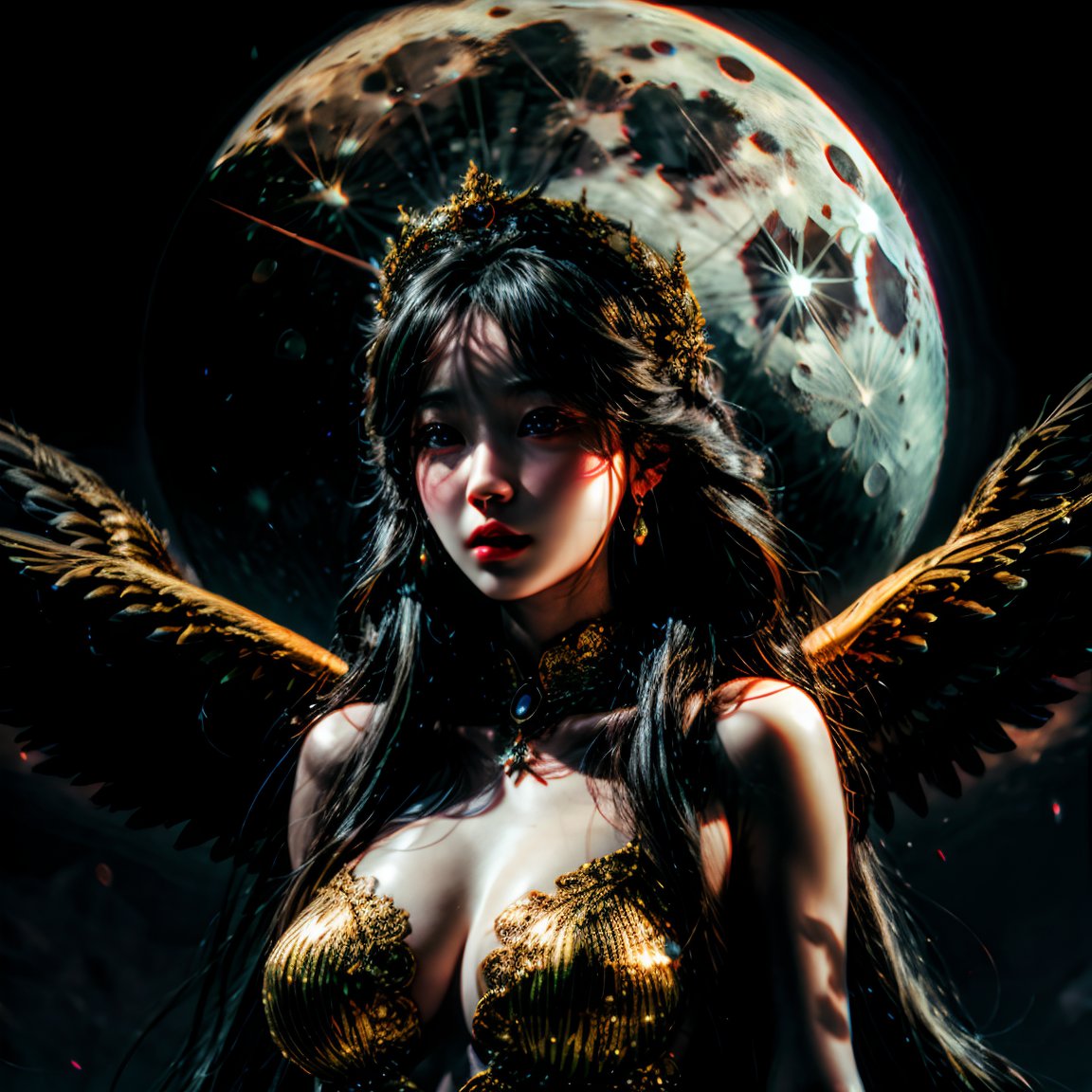 moon goddess, upper body, HD, 8K, HDR, breathtakingly beautiful, 