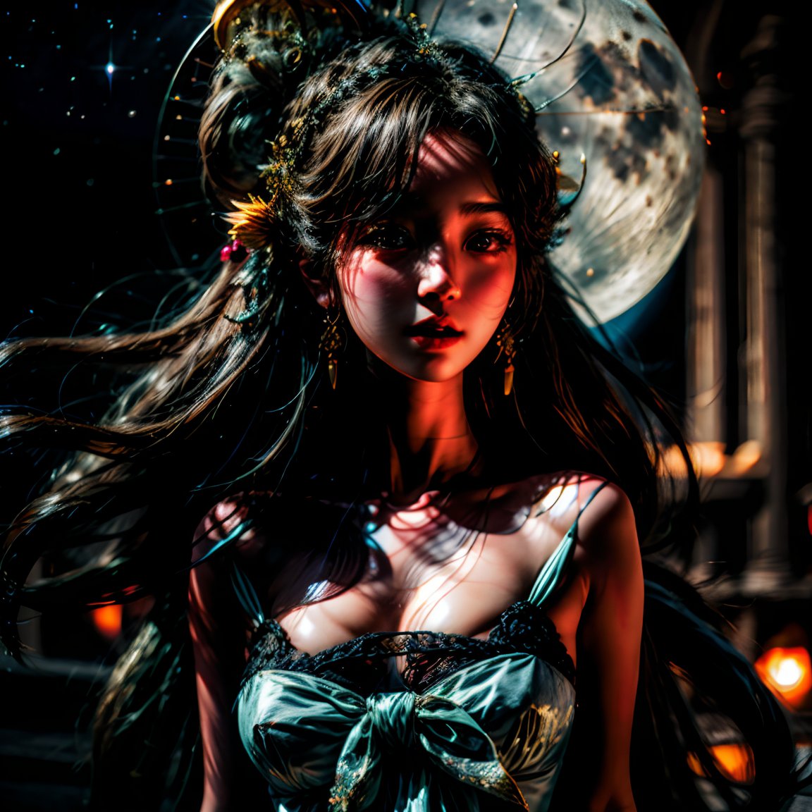 moon goddess, upper body, HD, 8K, HDR, breathtakingly beautiful, 