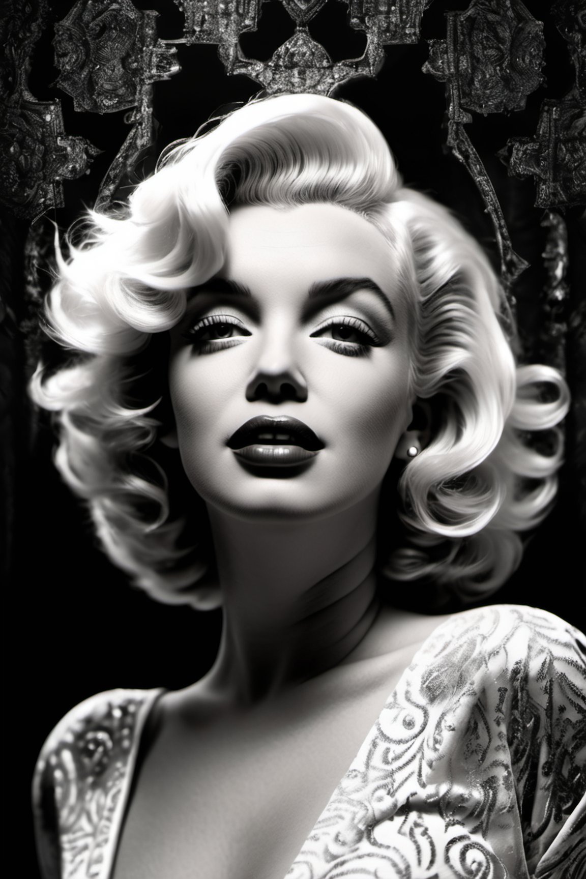 Beautiful, Marilyn Monroe, Baroque, 10-16mm, Monochrome, Nightlight, Bioluminescent, Ancient scroll, Cyberpunk, Splattering, Fur, Geometric, 48-Megapixel.