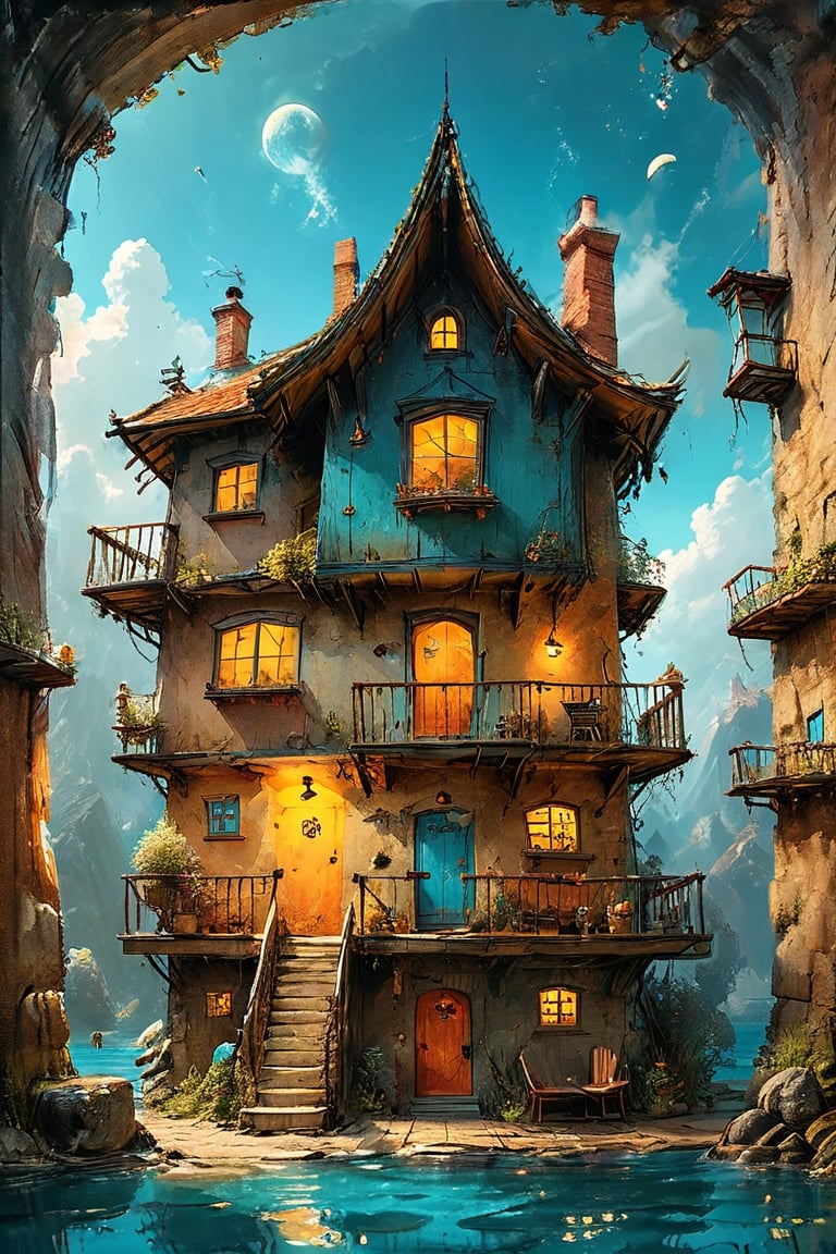 color photo of a captivating cartoon house, crafted with meticulous detail and crowned as the winner of a DeviantArt contest. This whimsical artwork embraces the concept of maximalism, with its abundance of visual elements and intricate design. Drawing inspiration from the artistic talents of Dan Mumford and the imaginative world of Pixar, the house radiates charm and character. The image depicts a unique blend of styles, combining the cozy ambiance of a cramped New York apartment with the enchanting allure of a witch hut. The staircase gracefully ascends to the second floor, inviting viewers to explore the hidden treasures within. The influence of Tetris can be seen in the playful arrangement of shapes and forms, creating a harmonious and visually engaging composition. The house exudes a laid-back and carefree vibe, reminiscent of a colorful hippie pad, where creativity and self-expression thrive. The use of "fotografia" techniques adds a touch of artistic flair, elevating the visual impact of the artwork. With its cut-away view, viewers are treated to a glimpse of the house's interior, revealing a low-resolution cat tower nestled in the corner and hinting at the presence of feline companions. The house also holds an air of mystery, with its haunted interior exuding an eerie atmosphere that captivates the imagination. The image's 4K high-resolution quality allows for every intricate detail and vibrant color to be appreciated, bringing the cartoon house to life with stunning clarity. Whether admired for its artistic brilliance, its playful design, or its ability to transport viewers into a world of imagination, this captivating cartoon house invites exploration and discovery.
a storybook illustration
21%
concept art
20%
a detailed drawing
19%
poster art
19%
a poster
19%
Artist
inspired by Jacek Yerka
inspired by Jacek Yerka
23%
by Dan Mumford
22%
by Tony DiTerlizzi
22%
by Chris LaBrooy
22%
inspired by MC Escher
22%
Movement
psychedelic art
psychedelic art
20%
sots art
19%
pop surrealism
18%
underground comix
18%
stuckism
18%
Trending
deviantart contest winner
deviantart contest winner
20%
featured on deviantart
20%
behance contest winner
20%
trending on deviantart
18%
Artstation
18%
Flavor
isometric house
isometric house
26%
isometric view of a wizard tower
25%
house illustration
25%
doll house
25%
colorful architectural drawing