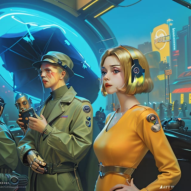 retrofuturism style, soft skin, wide, trending on artstation, concept art, illustration, oil on canvas, 1930s, cartoon strips, cinematic, professional photography, cyberpunk robot,weiboZH,chuuChloe