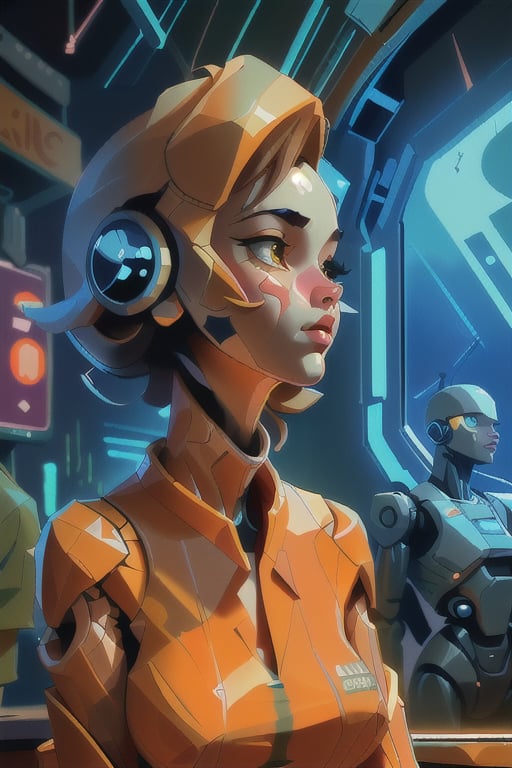 retrofuturism style, soft skin, wide, trending on artstation, concept art, illustration, oil on canvas, 1930s, cartoon strips, cinematic, professional photography, cyberpunk robot