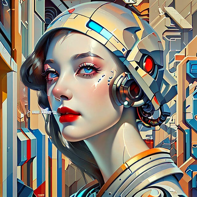 retrofuturism style, soft skin, wide, trending on artstation, concept art, illustration, oil on canvas, 1930s, cartoon strips, cinematic, professional photography, cyberpunk robot,weiboZH