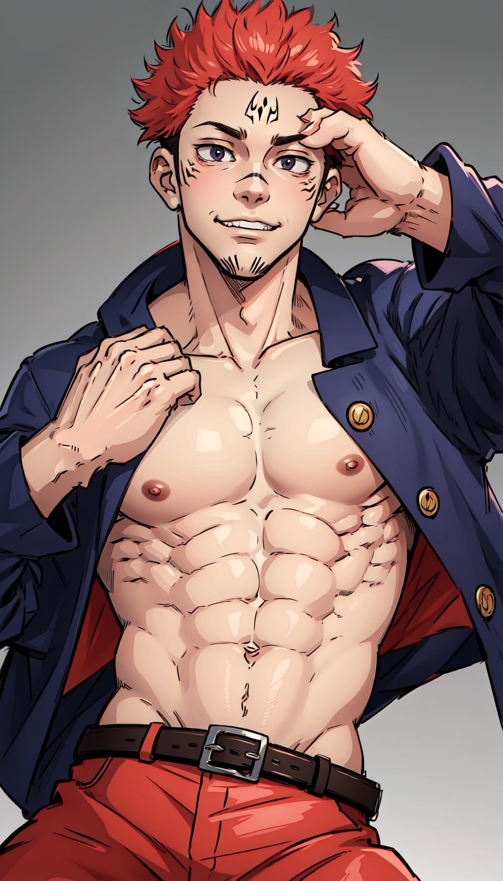 masterpiece, best illustration, detailed 8K,male focus, masterpiece, (best quality:1.3),best illustration,extremely detailed 8K wallpaper,1boy, anime style, Best Quality,open chest,SUKUNA, well drawn hands