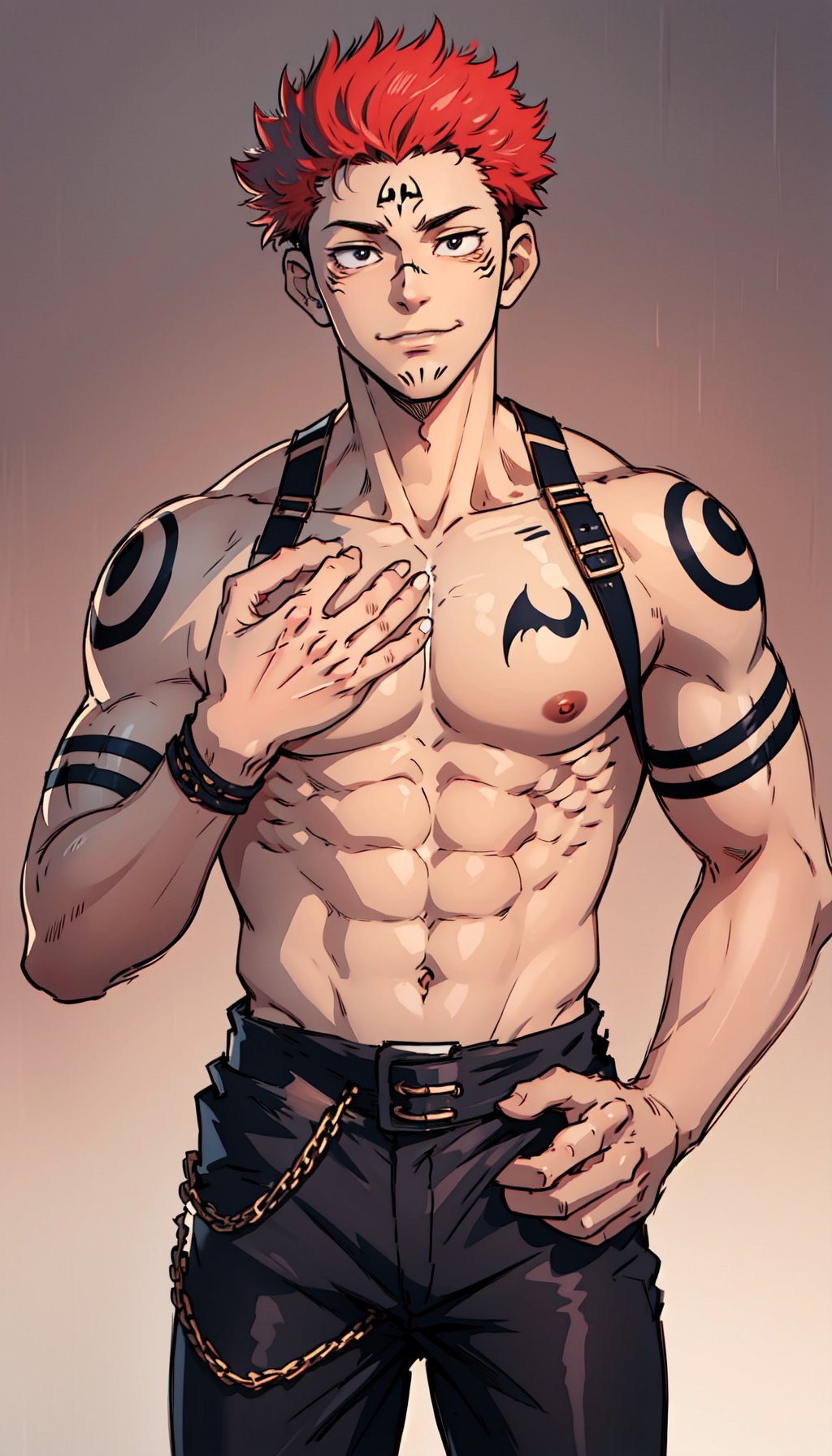 masterpiece, best illustration, detailed 8K,male focus, masterpiece, (best quality:1.3),best illustration,extremely detailed 8K wallpaper,1boy, anime style, Best Quality,open chest,SUKUNA, well drawn hands