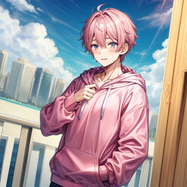 1 boy, Itadori, male solo, pink hoodie, cute,Itadori