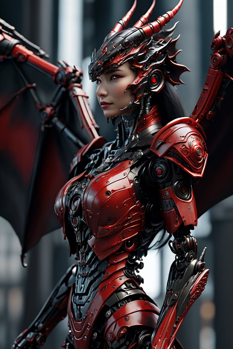 (robotic black and red dragon),(masterpiece, Extremely detailed, 8k, photorealistic,UHD,best quality, highres:1.3),robort, naked women, cyberpunk style