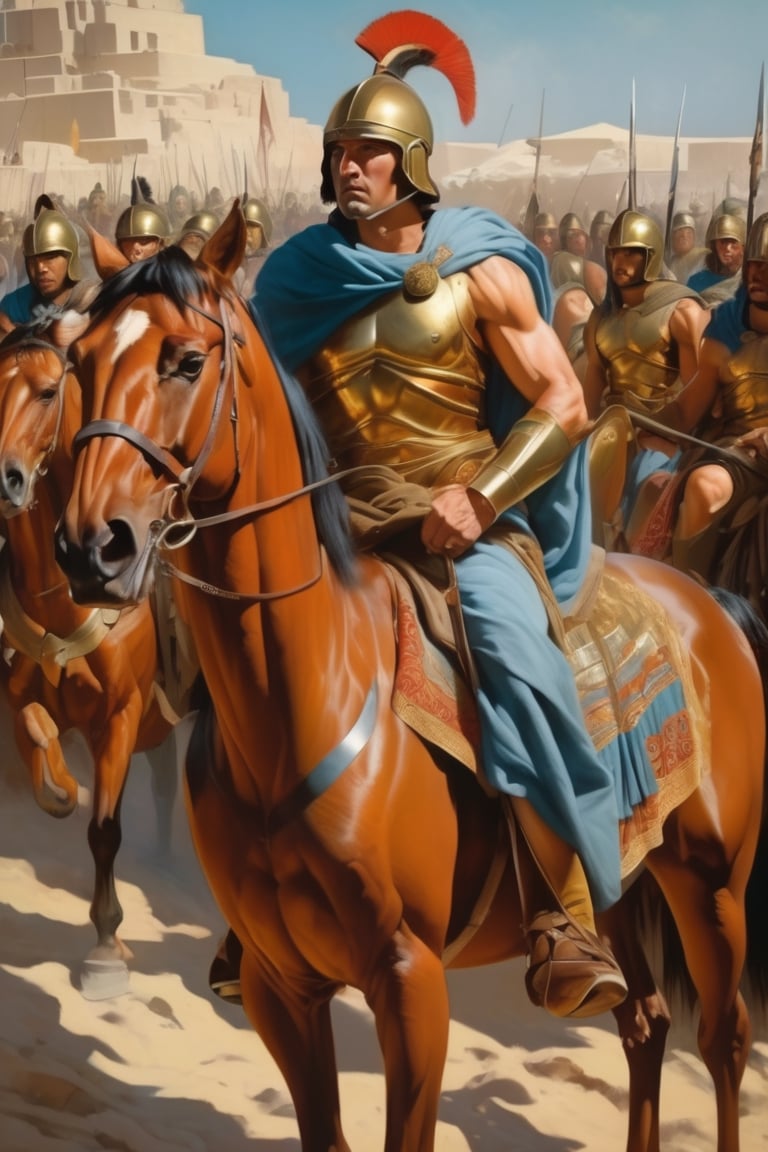 ((masterpiece), (extremely intricate), fantasy, ((hyper-realistic, 4K, 331 BC),

( images of 10,000 Greek soldiers with the King  riding the horse),


(((colorful ancient Spartan clothing, intricate details on clothing))), (perfect composition:1.4), aspect ratio 1:1, beach, deviantart hd, artstation hd, concept art, detailed face and body, award-winning photography, margins, detailed face, professional oil painting by Ed Blinkey, Atey Ghailan, Jeremy Mann, Greg
