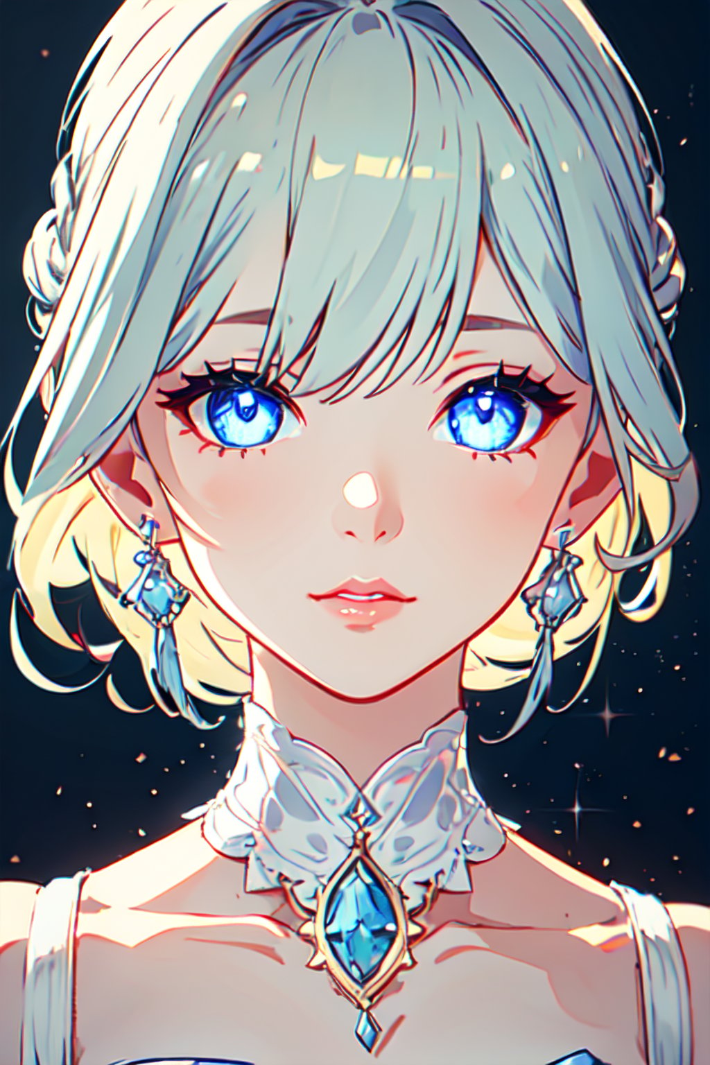 masterpiece, best quality, illustration, bikini, showing panties, sax blue, platinum earrings, platinum necklace, white dress, 1girl, cute, (dynamic lighting:1.2), cinematic lighting, delicate facial features, detailed eyes, sharp pupils, realistic pupils, depth of field, bokeh, sharp focus, (hyper-detailed, bloom, glow:1.4), many small gems blonde hair, full lips, asian blue eyes,no_humans