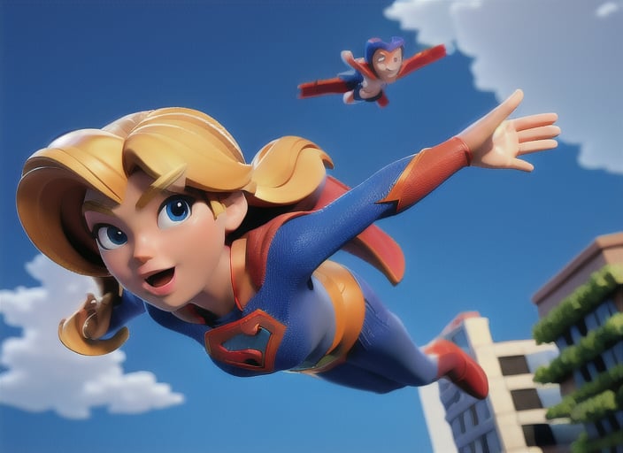 masterpiece, best quality, supergirl flying in the city,3DMM