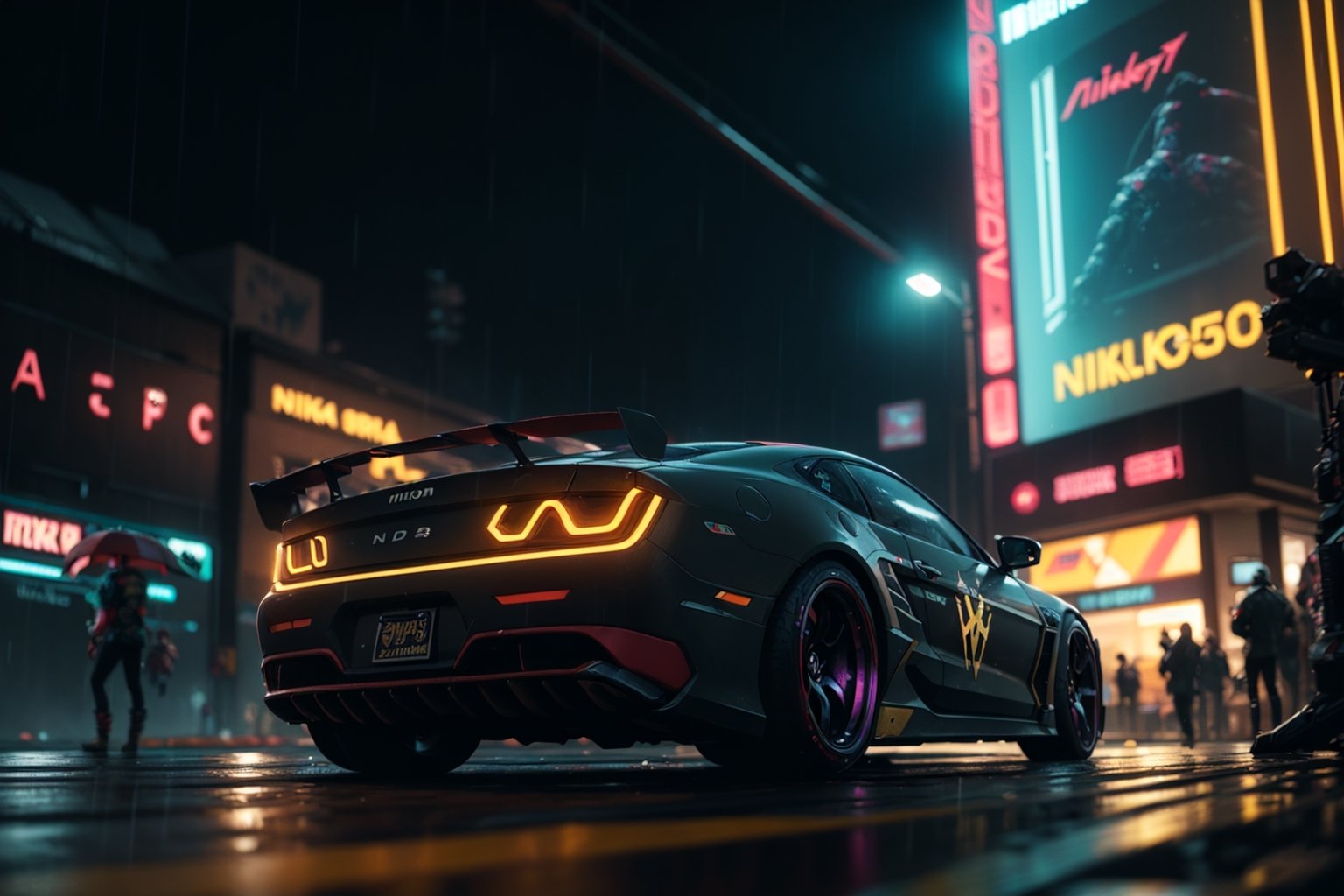 (detailed cyberpunk 2300 car background, futuristic concept cars, cyberpunk, modified car), detailed raining, neon headlight, volumetric light, rich colors, neon lighting, night, midnight, fine detail, absurdres, extremely detailed, depth of field, ((realistic lighting)) ultra highres, (masterpiece:1.2), (ultra detailed), (best quality), intricate, comprehensive cinematic, magical photography, (gradients), colorful, nikon d850 film stock photograph kodak portra 400 camera f1.6 lens rich colors hyper realistic lifelike texture dramatic lighting unrealengine trending on artstation cinestill 800 tungsten, Style-Neeko