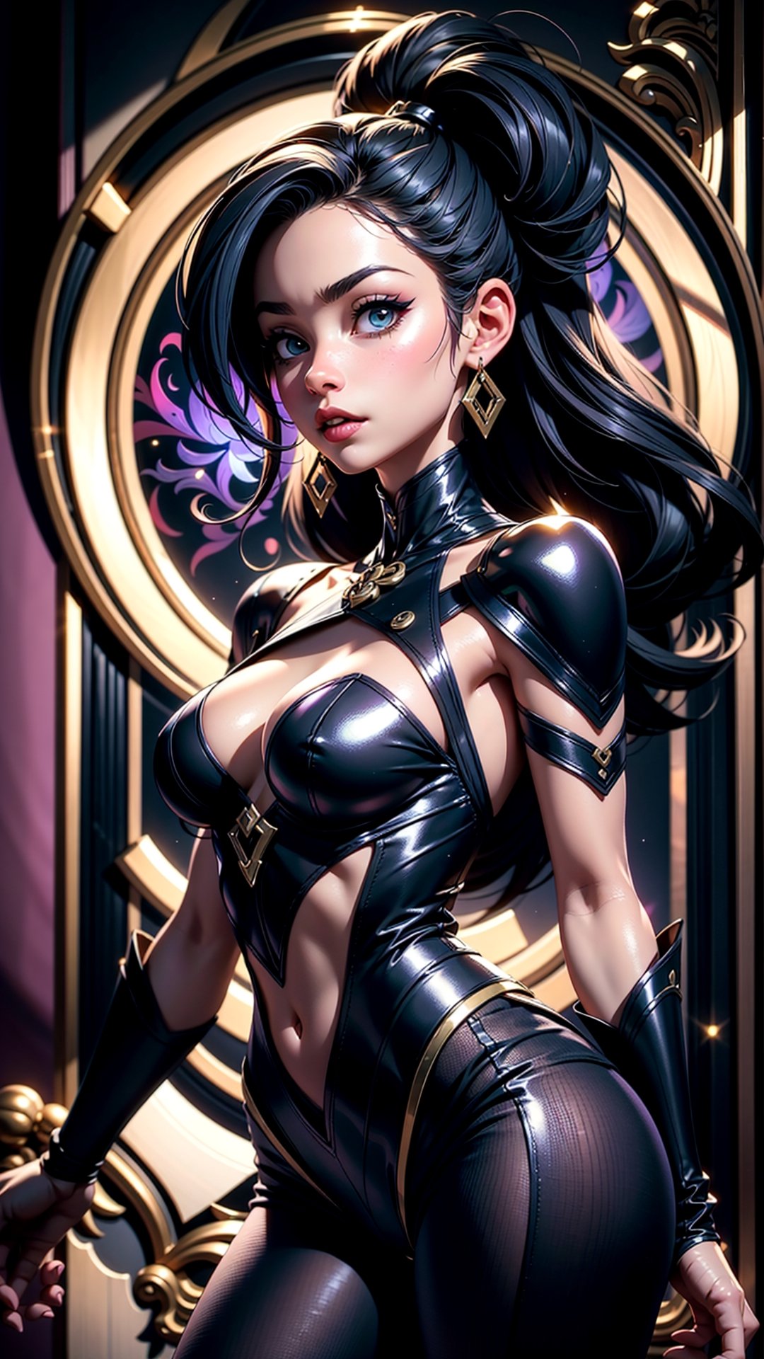  Kitana (Mortal Kombat), BIG BOOBS, SHORT SCURT, FANCY CLOTHS IN PURPLE AND BLACK furry , 1woman , nice perfect face with soft skinice perfect face, concept art, hyperdetailed intricately detailed gothic art trending on artstation triadic colors, fantastical, intricate detail, splash screen, complementary colors, fantasy concept art, 8k resolution, gothic deviantart masterpiece,