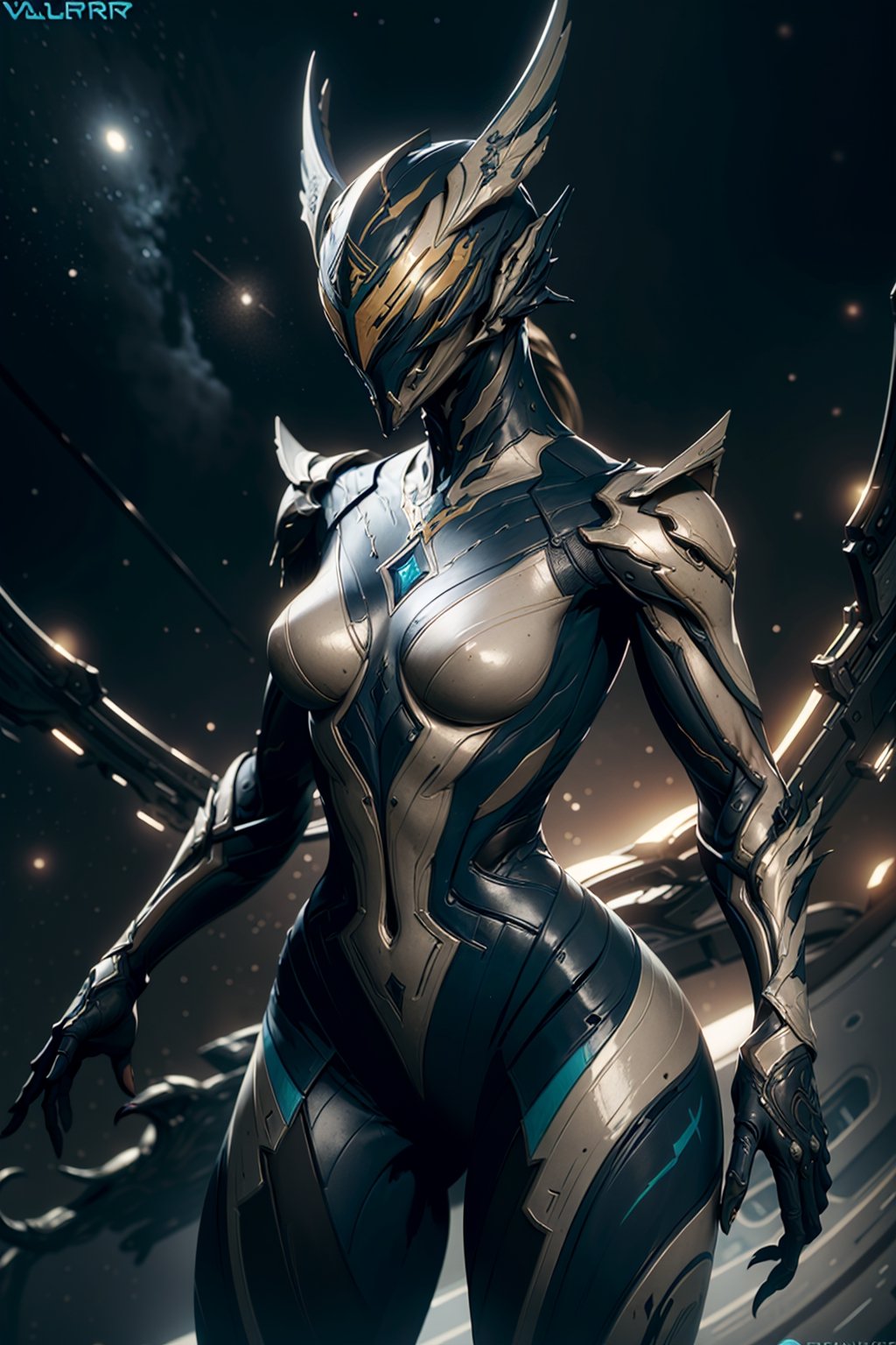 (Valkyr:1.3), warframe, helmet, cowboy shot, medium breasts, upper body, standing, solo, 
space ship, stars,  
(insanely detailed, masterpiece, best quality),Warframe