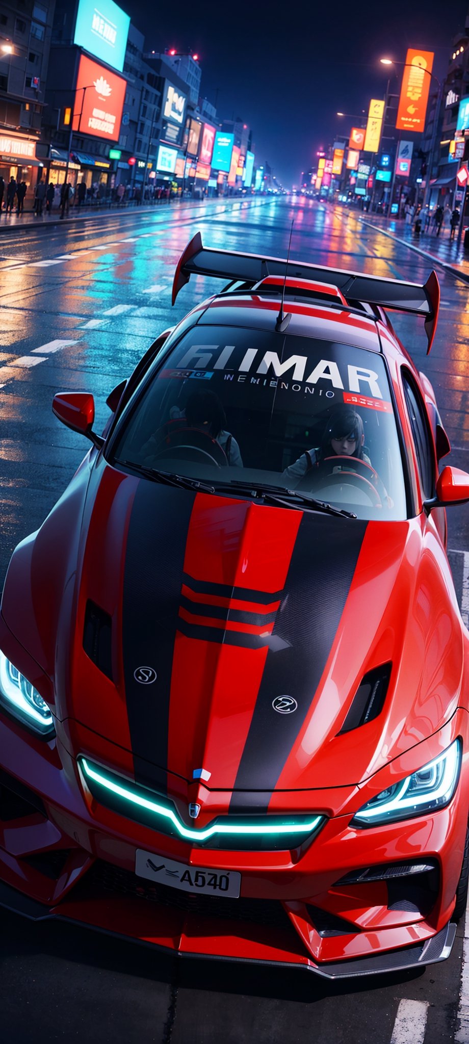 (digital artwork), Super car, wide body kit, modified car, racing livery, rainingmasterpiece, best quality, realistic, ultra highres, depth of field,(full dual colour neon lights:1.2), (hard dual colour lighting:1.4), (detailed background), (masterpiece:1.2), (ultra detailed), (best quality), intricate, comprehensive cinematic, magical photography, (gradients), colorful, detailed landscape, visual key,