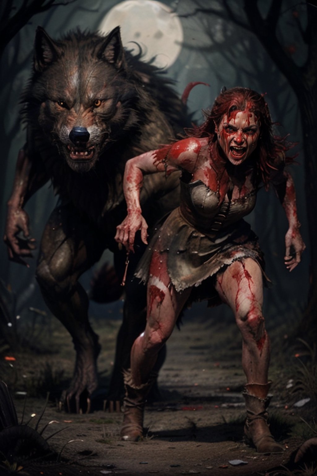 RedHoodWaifu being chased by an evil hungry blood soaked werewolf