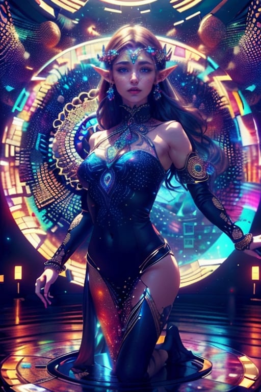 (masterpiece, top quality, best quality, official art, beautiful and aesthetic:1.2), (1 Elf girl), extremely detailed, ornate jewellery, long shapeless hair, (fractal art:1.3),colorful, cinematic lighting.,High detailed ,wo_fmmika01,Circle,adstech