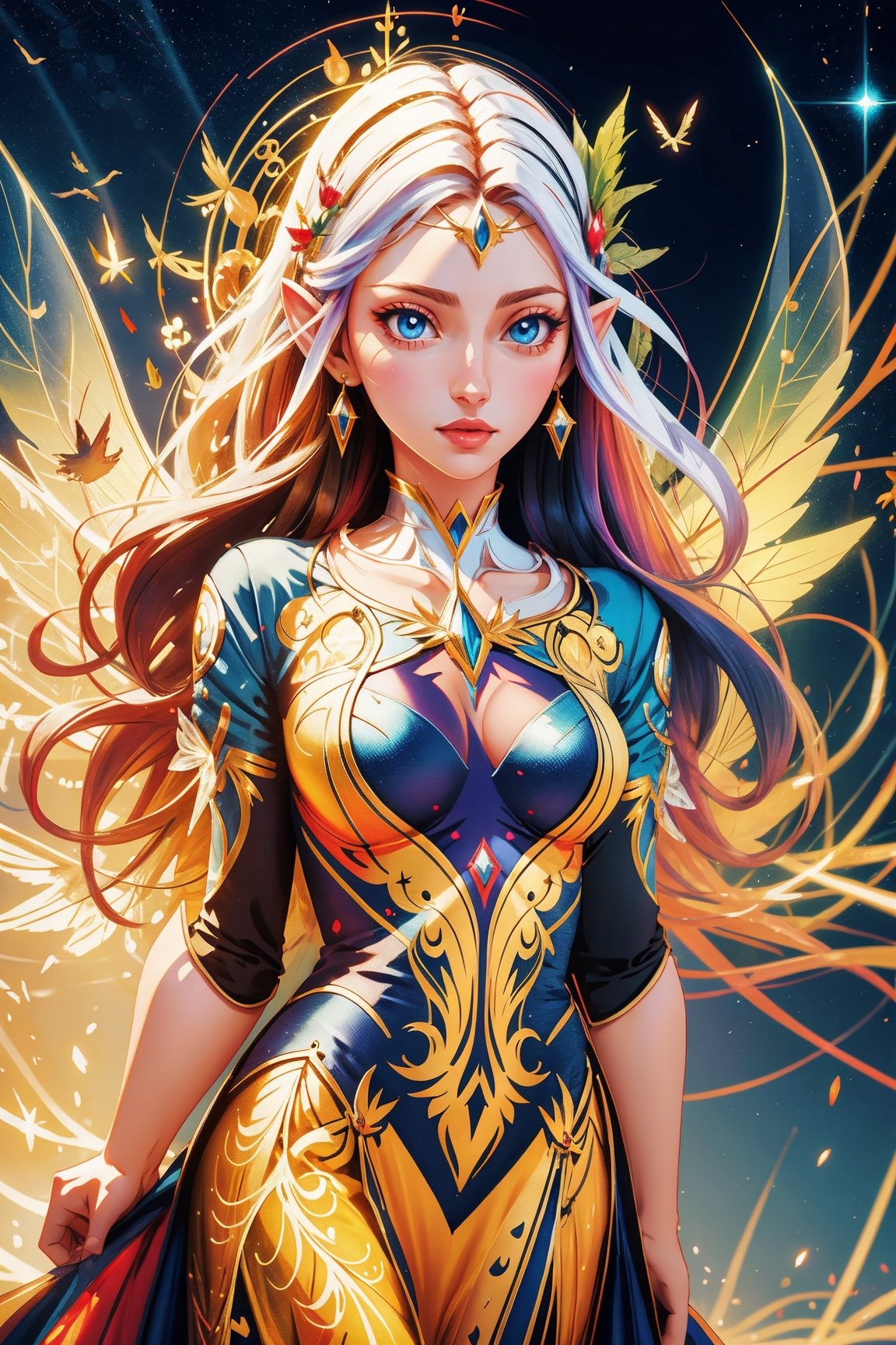 illuminated fairy woman, vector, realistic vivid colors, white background, centered image, detailed image, vector made for t-shirt printing, 2d, realistic image,High detailed 