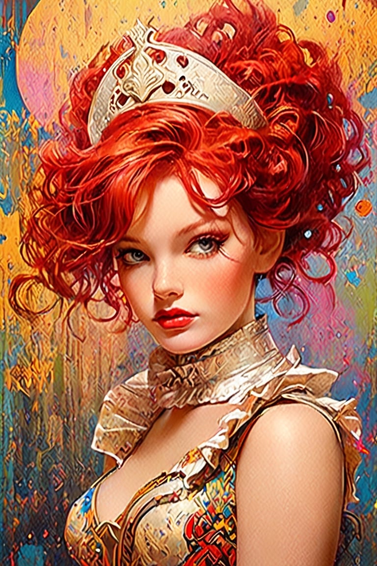 ((a beautiful redhead )) Pop art print retro style image, vintage peter pan, in the style of brian m. viveros, lisa frank, curves, realistic hyper - detailed portraits, cliff chiang, animated gifs, leather/ hide