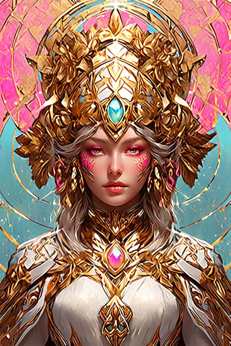 snthwve style nvinkpunk (symmetry:1.1) (portrait of floral:1.05) a woman as a beautiful goddess, (assassins creed style:0.8), pink and gold and opal color scheme, beautiful intricate filegrid facepaint, intricate, elegant, highly detailed, digital painting, artstation, concept art, smooth, sharp focus, illustration, art by greg rutkowski and alphonse mucha, 8k