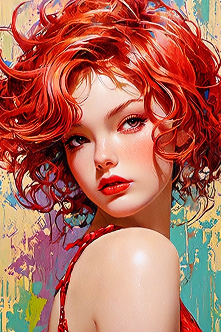 ((a beautiful redhead )) Pop art print retro style image, vintage peter pan, in the style of brian m. viveros, lisa frank, curves, realistic hyper - detailed portraits, cliff chiang, animated gifs, leather/ hide