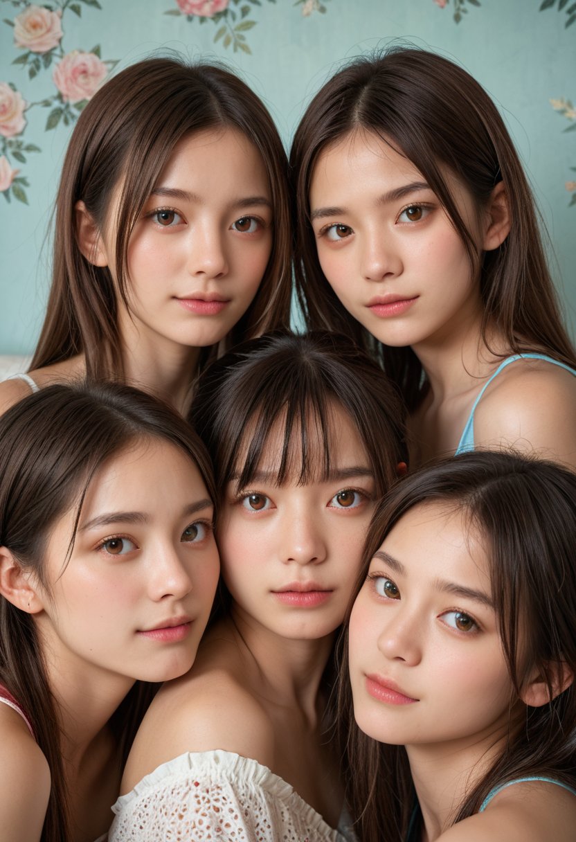 score_9, score_8_up, score_7_up, score_photo, Realistic, RAW, 8K, detailed face, detailed body, different eyes colors, best background, detailed background, 3girls, different style faces, different skin colors, different hair colors, bedroom, looking at viewer, perfect eyes,