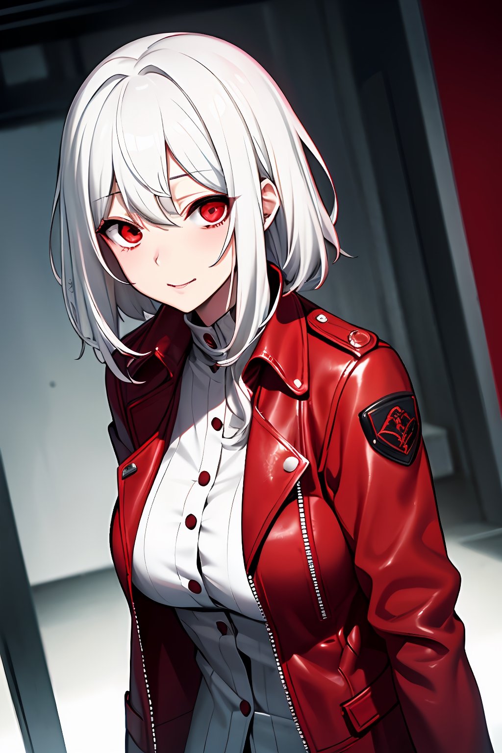 Breasts Big,juuzou_suzuya,white hair,white hair, red eyes, leather jacket,The Island of Dreams: A place where all your deepest desires come true,