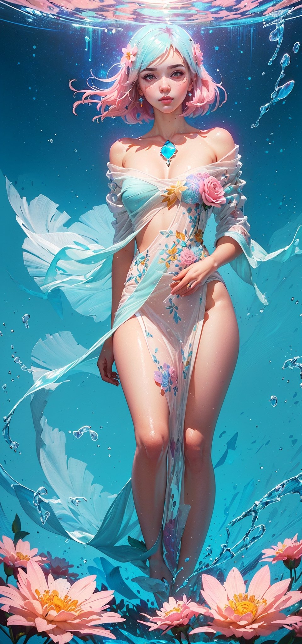 Breathtaking, (Masterpiece, Best Quality:1.2), (a natural beauty), 1 girl, solo, in a serene mood, High quality digital art, (with realistic textures), (Ilya Kuvshinov style:1.3), (aquamarine hair:1.3), (pink flower accents:1.3), with a tranquil expression , in elegant attire, (sunny garden backdrop:1.2), (dynamic angle:1.2), (Kuvshinov-inspired blend:1.3), realistic details, captivating aura, serene composition, (cosmic hues, cosmic tapestry, cosmic fusion:1.3), (ethereal allure:1.3, ethereal lighting:1.3),professional, highly detailed,