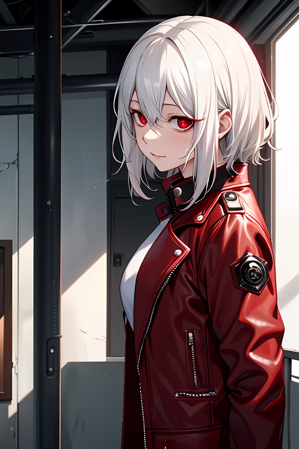 juuzou_suzuya,white hair,white hair, red eyes, leather jacket,The Island of Dreams: A place where all your deepest desires come true,
