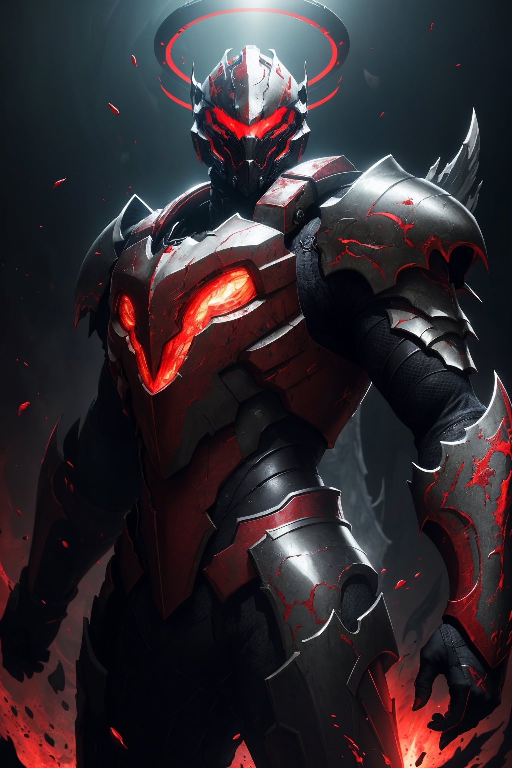 (masterpiece, top quality, best quality, official art, beautiful and aesthetic), 1king cobra, fully armored, blood magic, draconic armor, red and black color scheme, glowing eyes, god, king, red eyes, epic,halo, (dynamic angle), abyssal, splash art, highest definition, dark background, gradient background