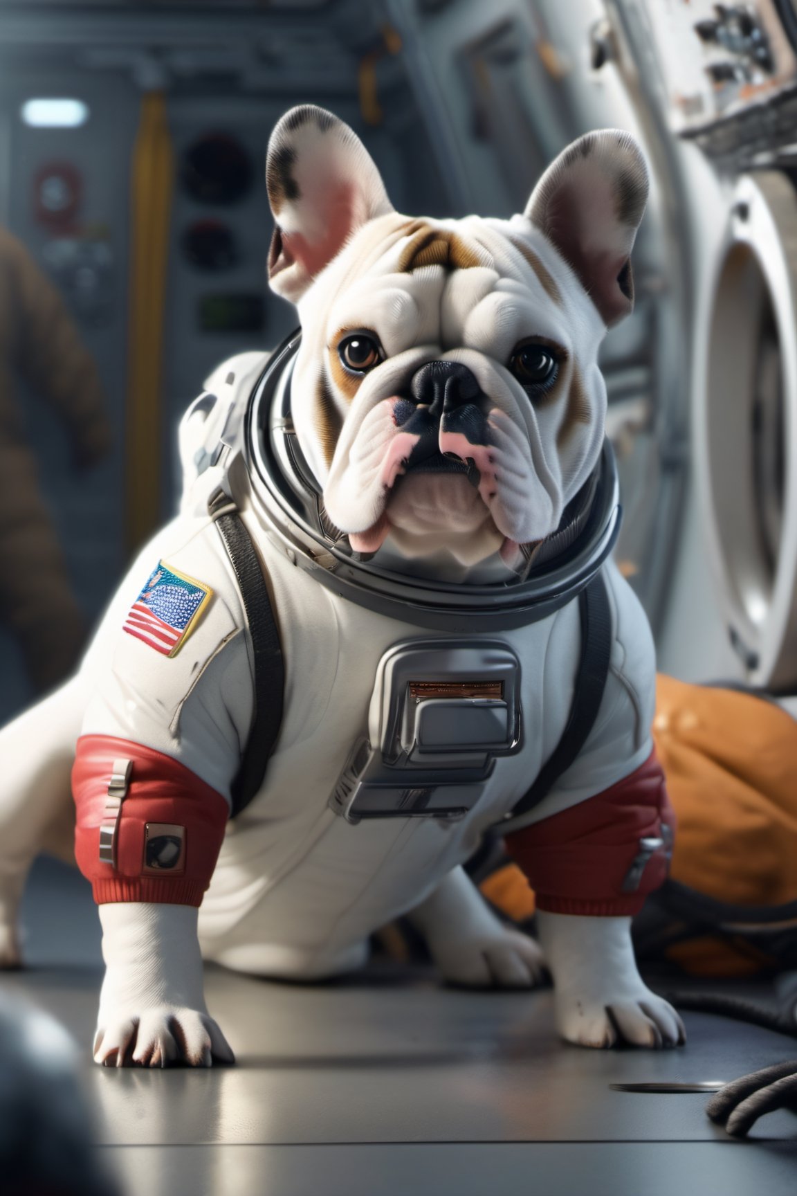 8K, Ultra-HD, Natural Lighting, Moody Lighting, Cinematic Lighting,
detailed,CG,unity,extremely detailed CG,extremely detailed,extremely detailed,Amazing,finely detail,official art,High quality texture,lots of fine detail,movie style, photography, natural textures, natural light, (looking_at_viewer), (frontal view),
solo,cute dog, (bulldog), (bulldog dog), full body spacesuit,on stomach,in the space station,