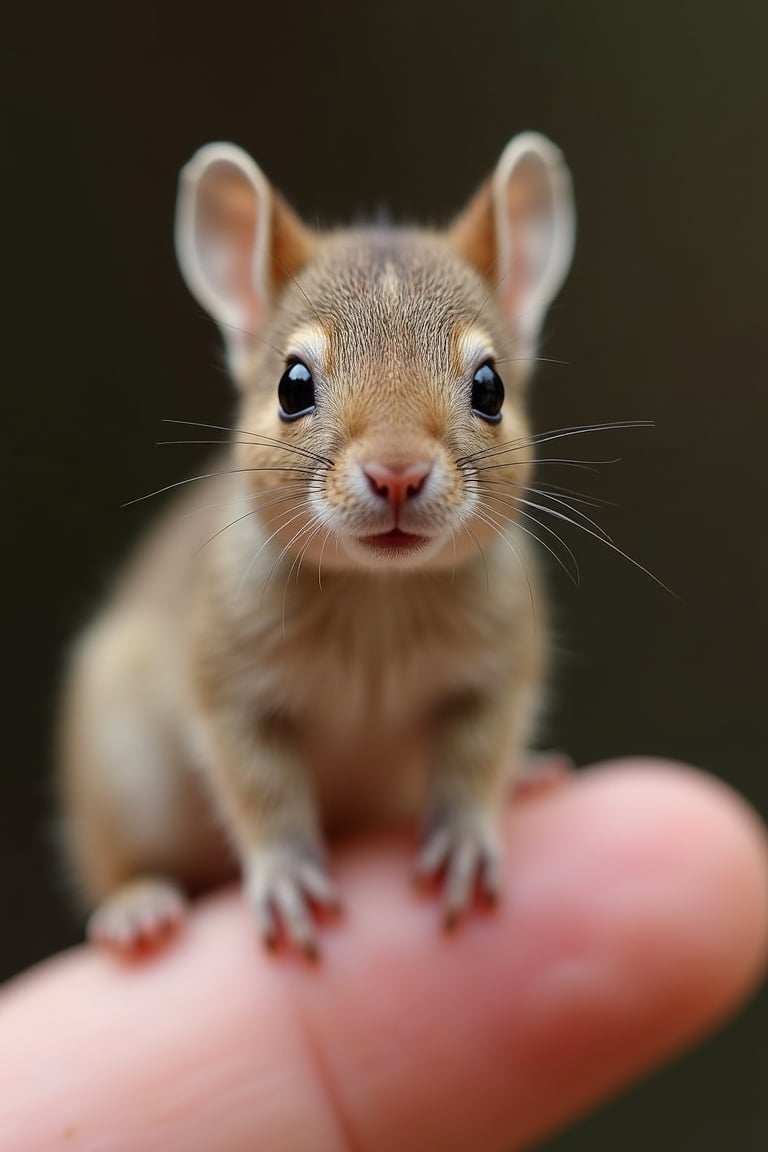 The world's smallest baby capibara, perched on someone's finger, is undoubtedly cute and charming. The photo is very realistic and captures the subtle features of the miniature capibara with precision.