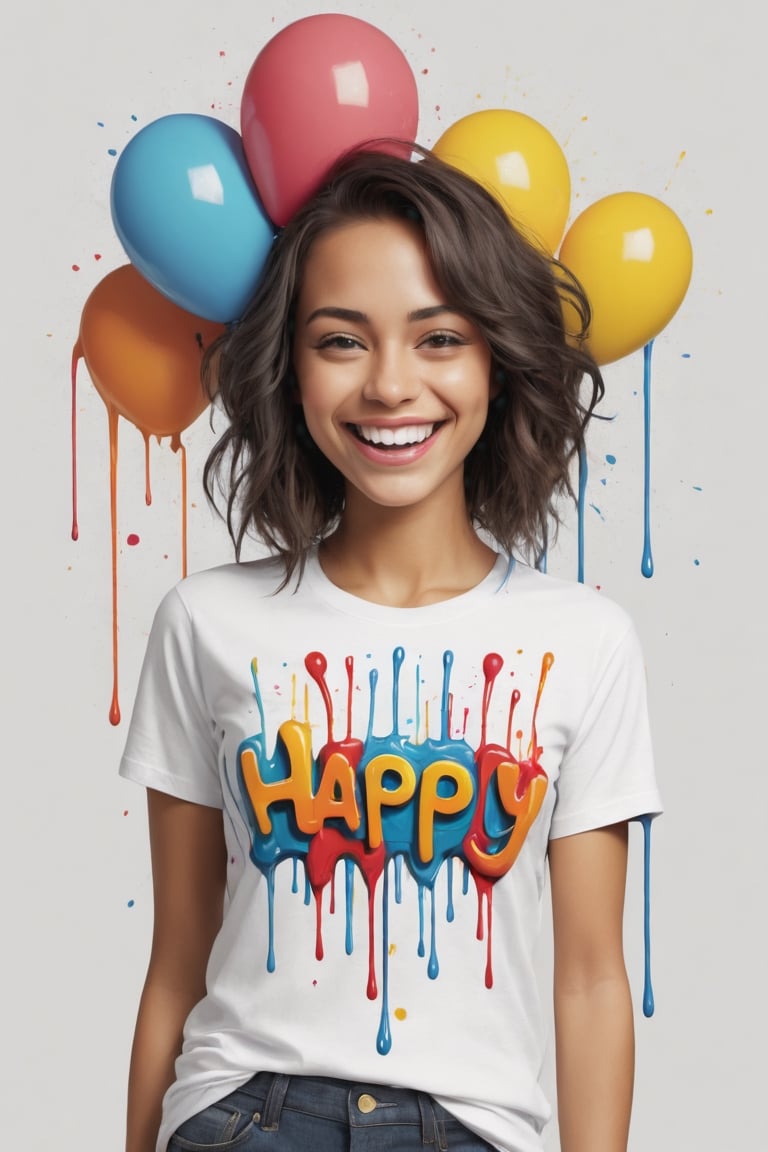 Typographic art featuring & perfect text
 ["Happy"]. 
Stylized, intricate, detailed, artistic, text-based, tshirt design, dripping paint