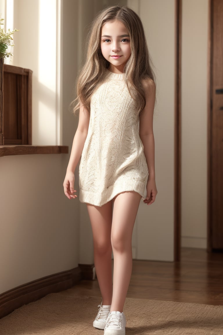 Full body view of a tween girl with a wellformed body, (Masterpiece, 8K, HDR, Hyperrealistic, beautiful face)