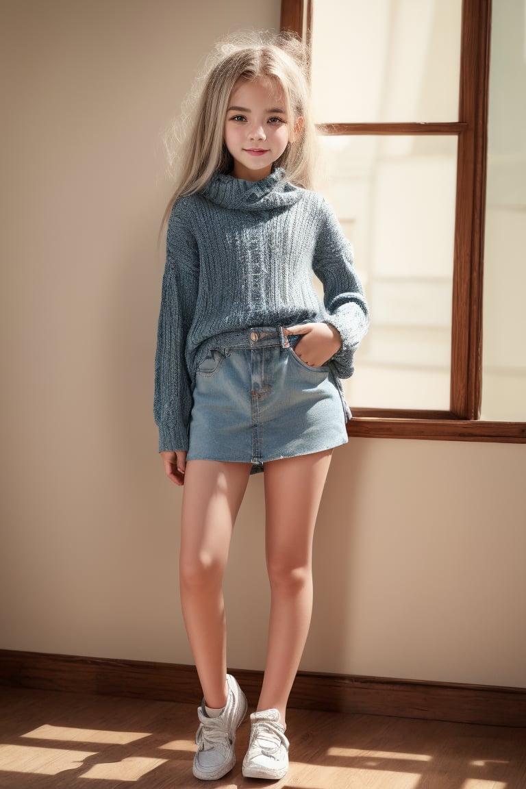 Full body view of a tween girl with a wellformed body, (Masterpiece, 8K, HDR, Hyperrealistic, beautiful face)