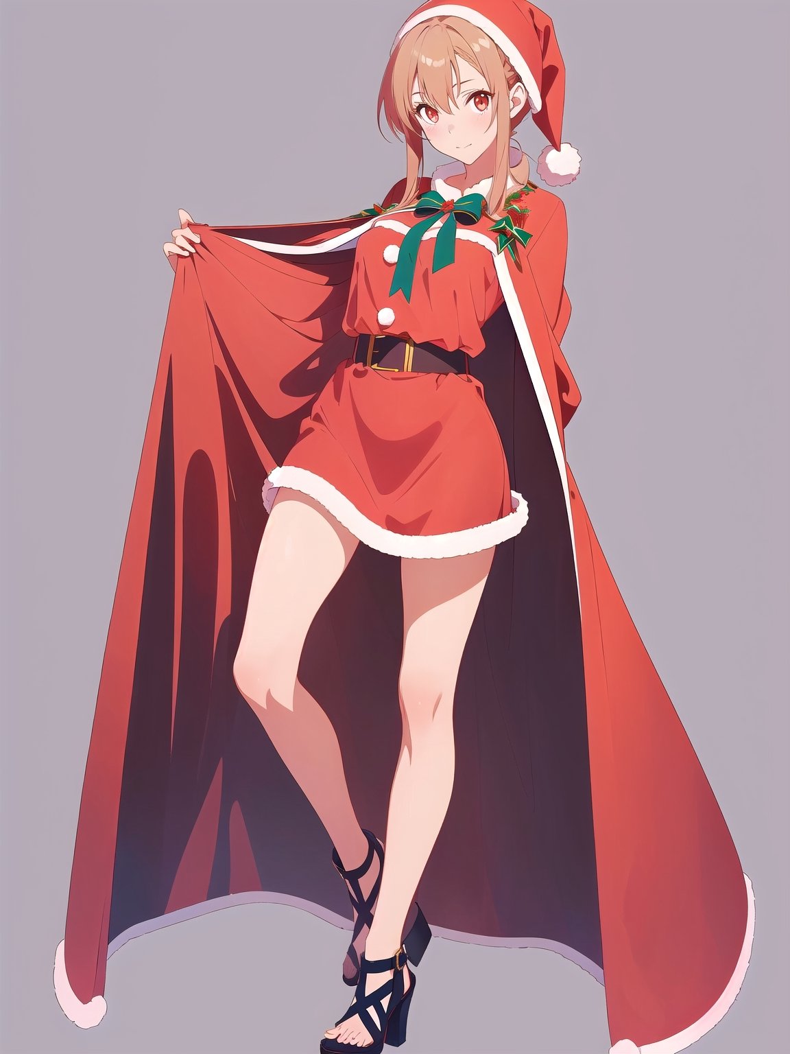 masterpiece, best quality, 1girl, solo, asuna yuuki (/sao/), (santa costume), (simple background:1.2), full body