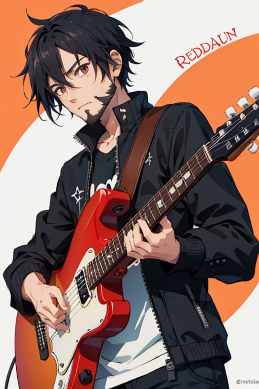 A emo guy playing guitar and his name is redsun. with a beard 
,cartoon ,Fionnawaifu