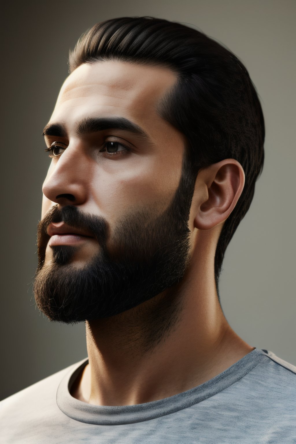 Photorealistic, 30 year old armenian man, facial portrait, long sideburns, black hair , looking at the camera , front view, 
