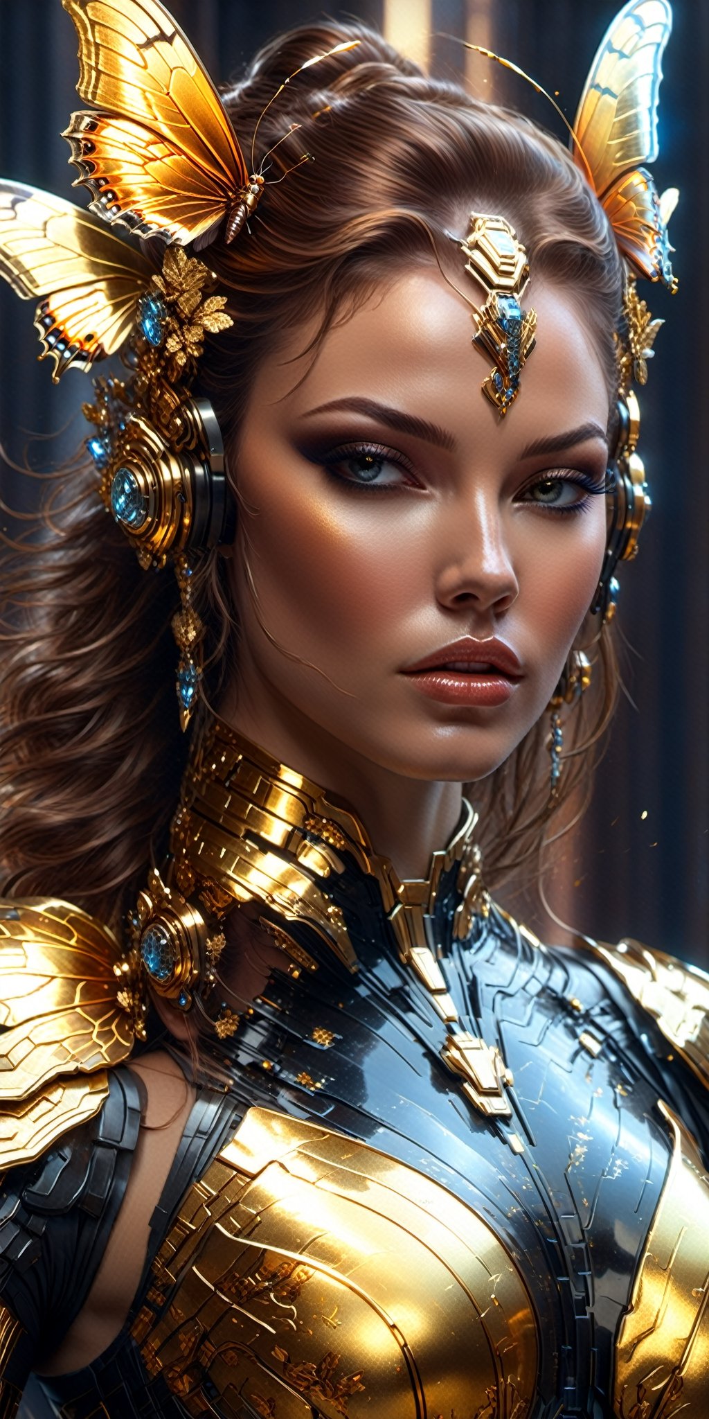 8k portrait of beautiful cyborg with brown hair, intricate, elegant, highly detailed, majestic, digital photography, art by artgerm and ruan jia and greg rutkowski surreal painting gold butterfly filigree, broken glass, (masterpiece, side lighting, finely detailed beautiful eyes: 1.2), hdr,unreal engine render + a goddess, unreal 6 breathtaking detailed, 8k, digital art, artgerm, 3d, Movie Still, warm color, vibrant, volumetric light, full body portrait


