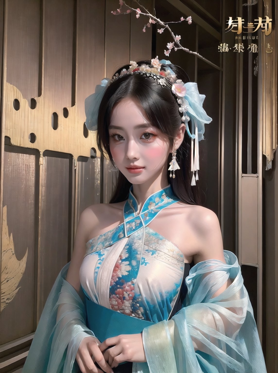 (masterpiece, top quality, best quality, official art, beautiful and aesthetic:1.2), (1girl), extreme detailed,(abstract, fractal art:1.3),highest detailed, detailed_eyes, light_particles, hanfu,jewelry, sexy, (nsfw),