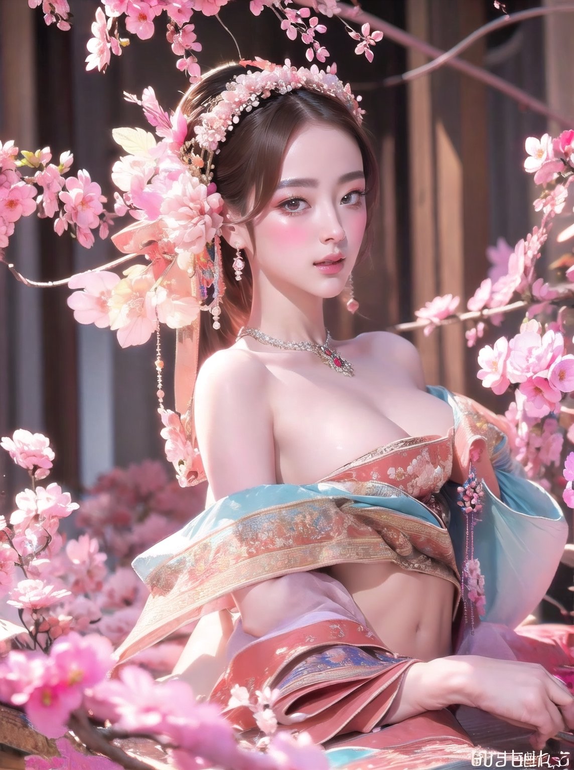 (masterpiece, top quality, best quality, official art, beautiful and aesthetic:1.2), (1girl), extreme detailed,(abstract, fractal art:1.3),highest detailed, detailed_eyes, light_particles, hanfu,jewelry, sexy, (nsfw),