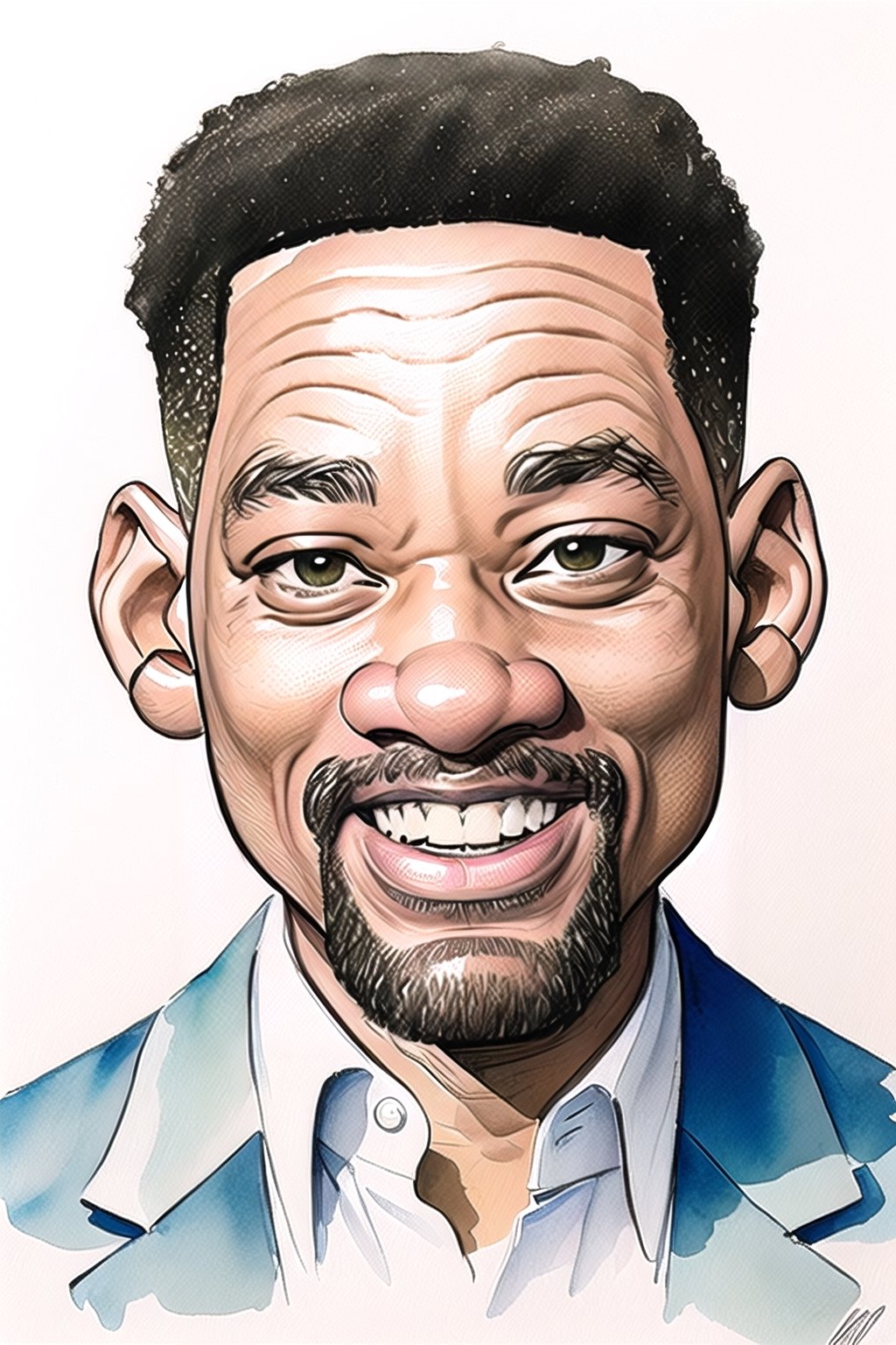 a man portrait, Will Smith, caricature, style Jack Davis and Mort Drucker, ful hd, 8k, watercolor colors from these masters splah.