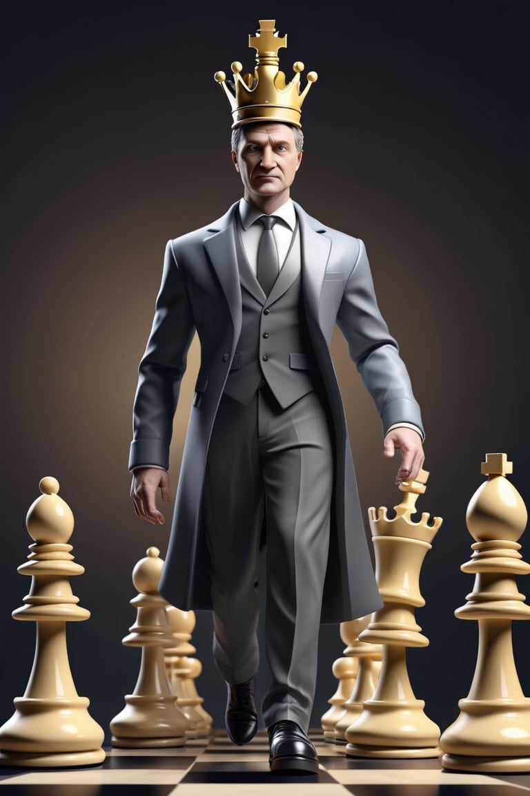 (masterpiece) (best quality) chess king in 3D rendering representing leadership concept