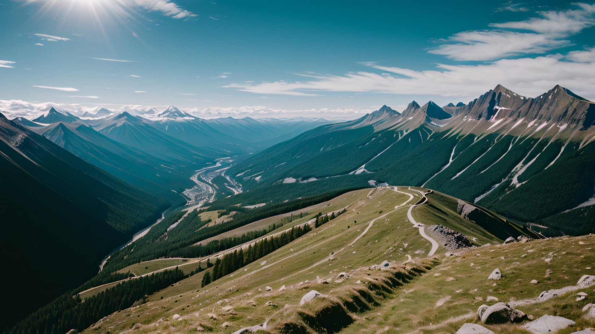 photo of landscape, mountain, sunny weather, dreamy, 8k uhd, high quality, film grain, Fujifilm XT3