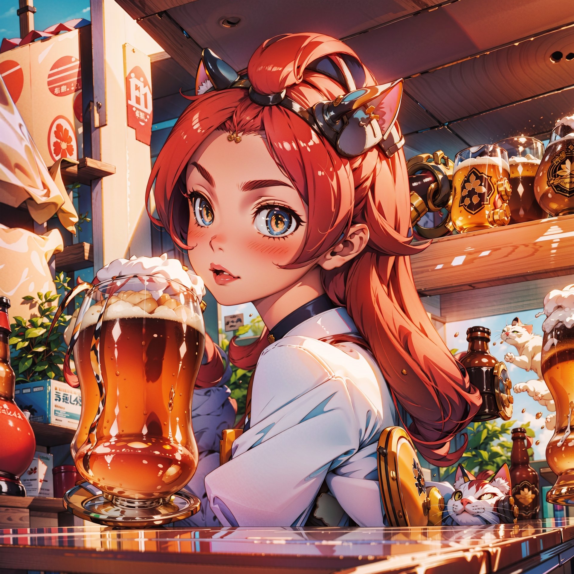 dionadef, dionarnd, cat Girl, beer, girl holding beer, graceful figure, crowd, beer festival, high-definition image quality, best portrait, SFW.