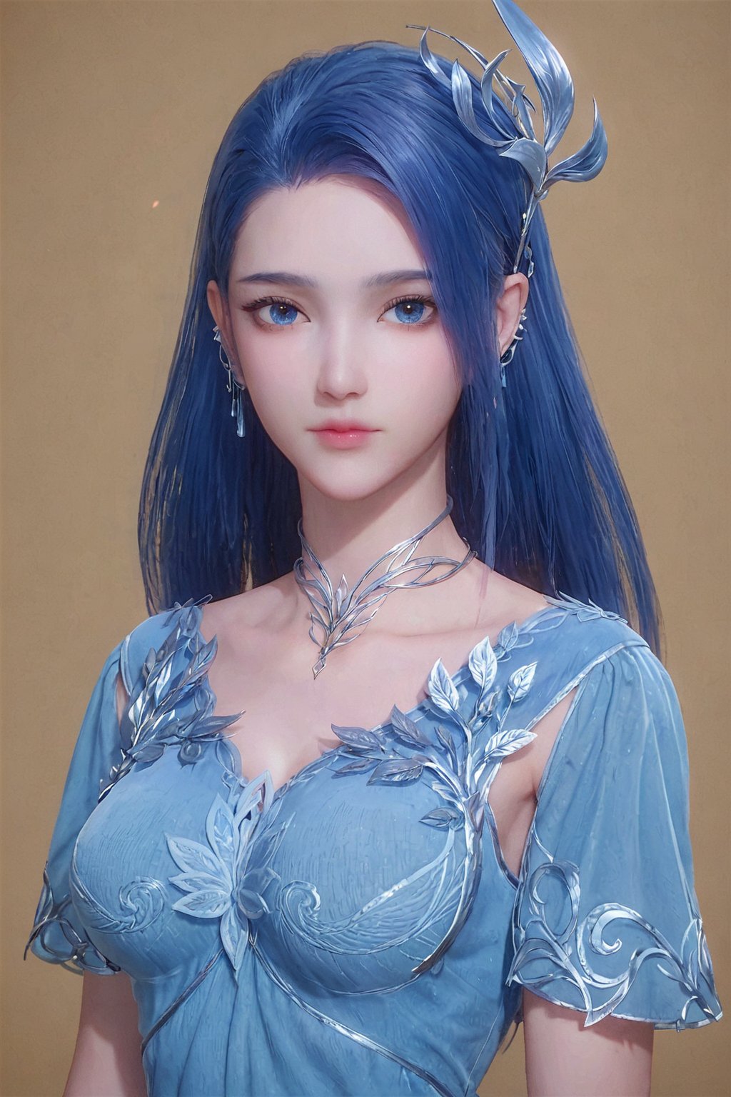 score_9,score_8_up,score_7_up  ,AY ,1girl, solo, long hair, looking at viewer, blue eyes, hair ornament, dress, jewelry, closed mouth, blue hair, earrings, blue dress,Cowboy lens